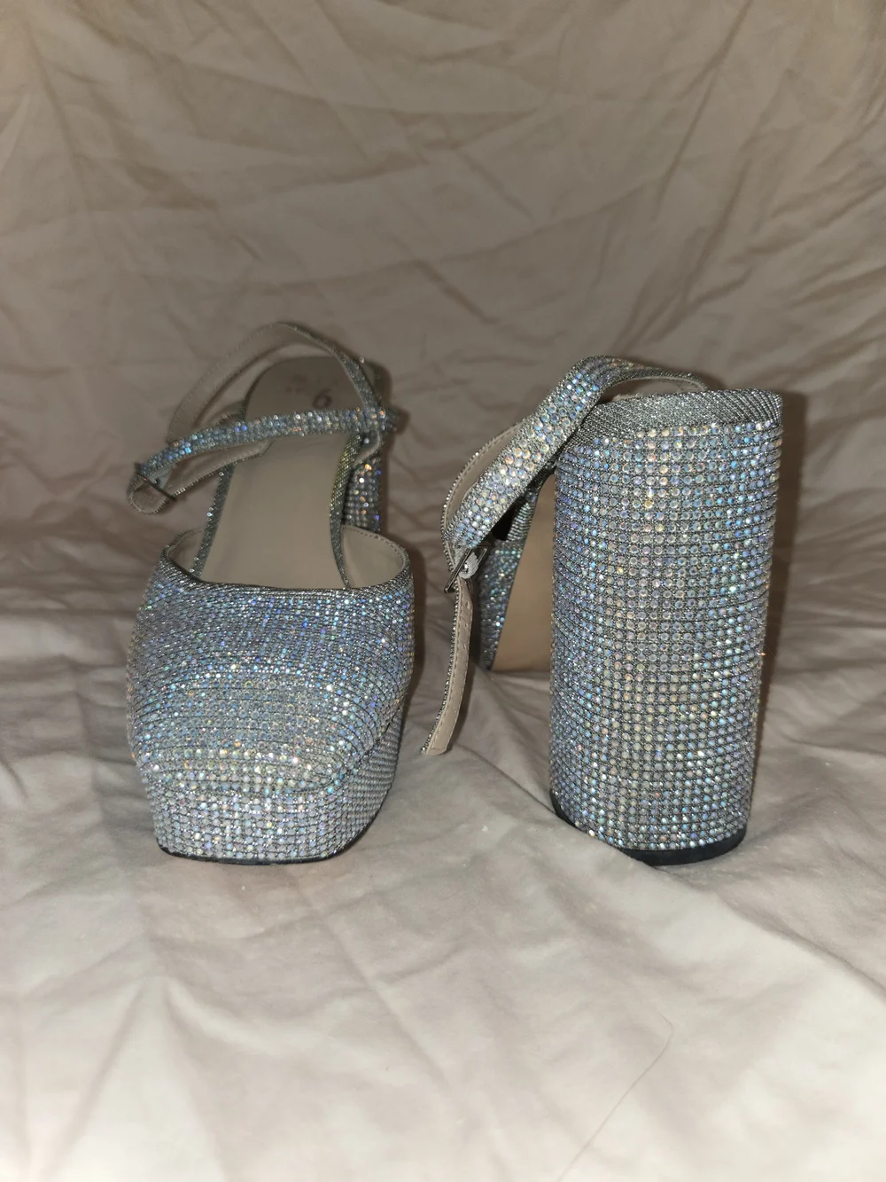 Silver Crystal Platform Block Heel Sandals - Women